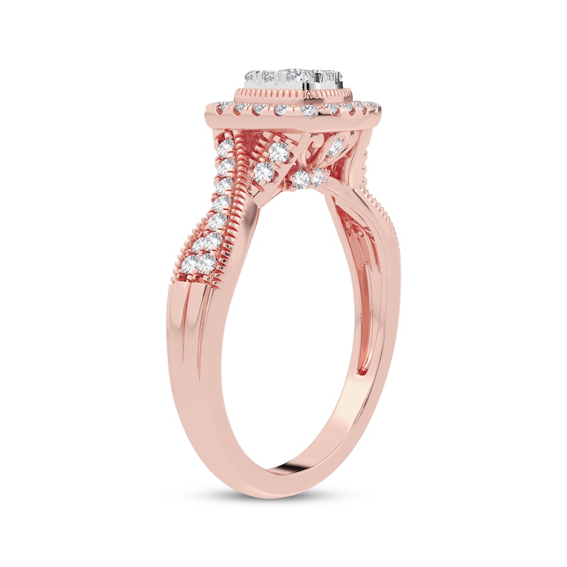 Multi-Diamond Cushion Twist Engagement Ring 3/8 ct tw Round-cut 10K Rose Gold