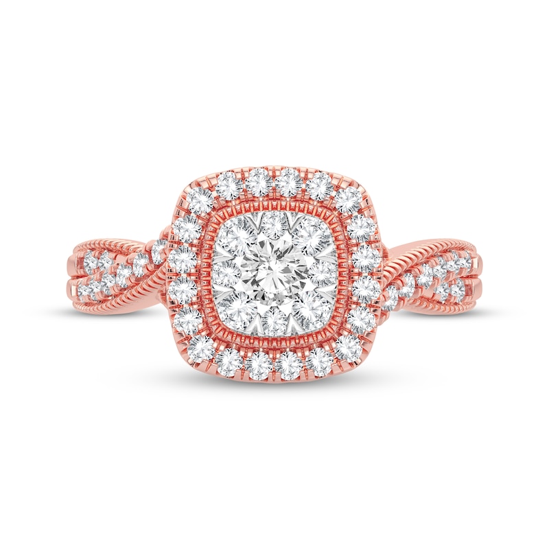 Main Image 3 of Now + Forever Multi-Diamond Cushion Twist Engagement Ring 3/8 ct tw Round-cut 10K Rose Gold
