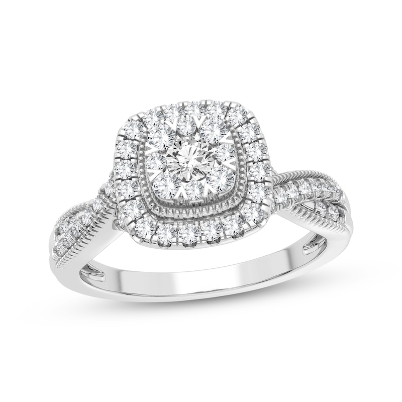 Multi-Diamond Center Cushion Engagement Ring 3/8 ct tw Round-cut 10K White Gold