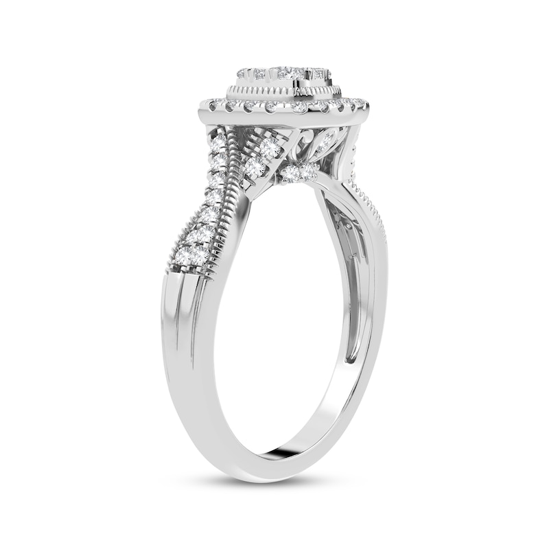 Multi-Diamond Center Cushion Engagement Ring 3/8 ct tw Round-cut 10K White Gold