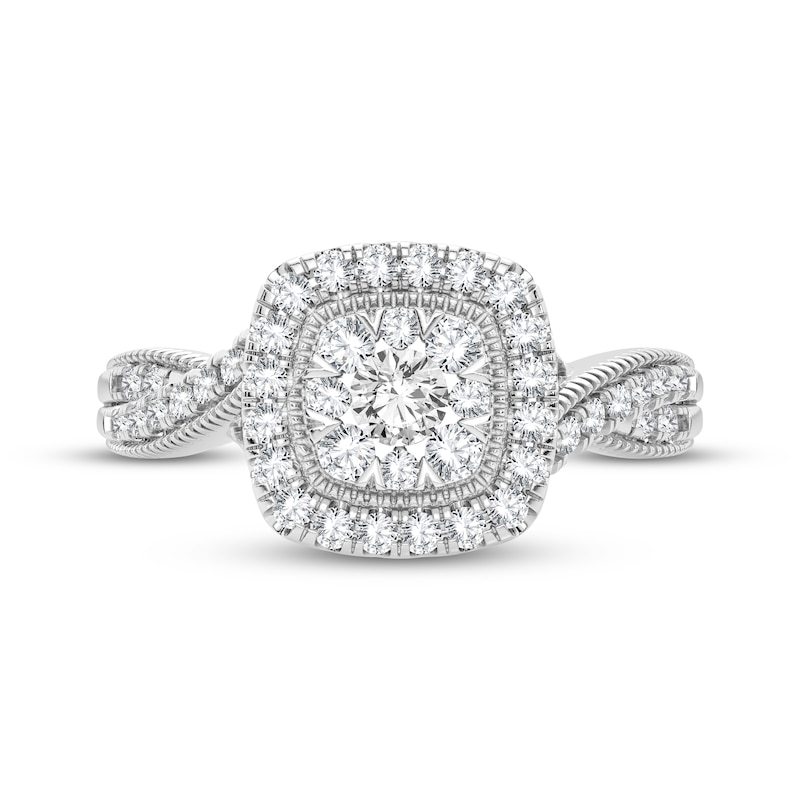 Multi-Diamond Center Cushion Engagement Ring 3/8 ct tw Round-cut 10K White Gold