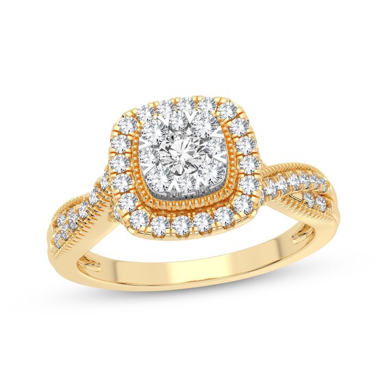 Now + Forever Multi-Diamond Cushion Twist Engagement Ring 3/8 ct tw Round-cut 10K Yellow Gold