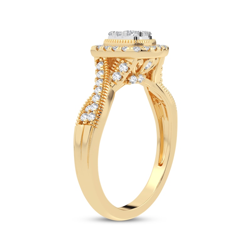 Main Image 2 of Now + Forever Multi-Diamond Cushion Twist Engagement Ring 3/8 ct tw Round-cut 10K Yellow Gold