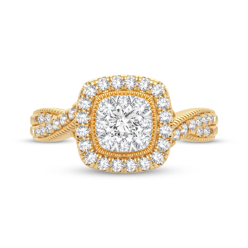 Main Image 3 of Now + Forever Multi-Diamond Cushion Twist Engagement Ring 3/8 ct tw Round-cut 10K Yellow Gold