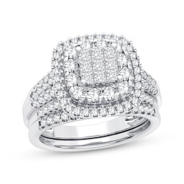 Now + Forever Multi-Diamond Center Bridal Set 7/8 ct tw Princess & Round-cut 10K White Gold