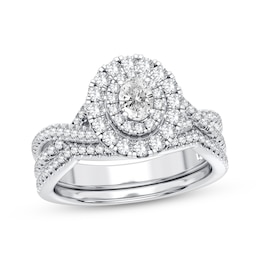 Now + Forever Diamond Bridal Set 3/4 ct tw Oval & Round-cut 10K White Gold