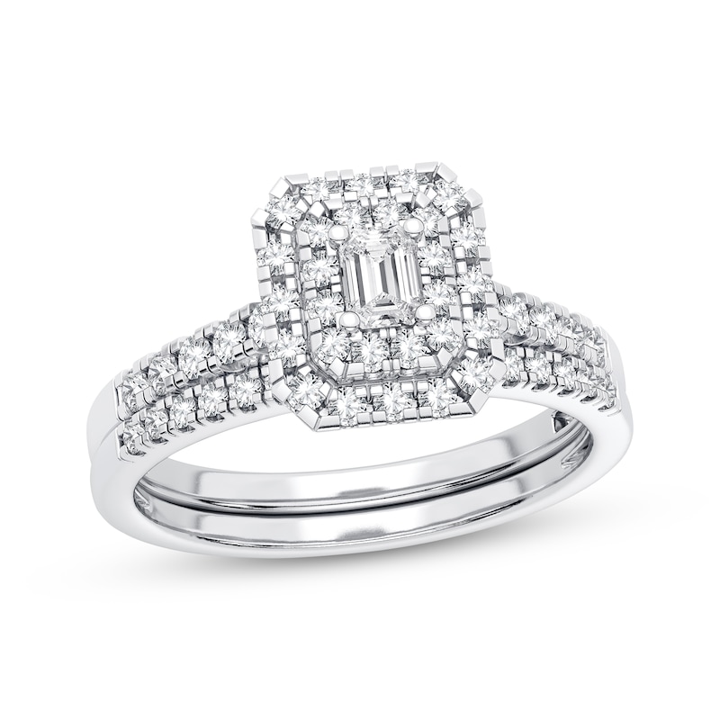 Diamond Bridal Set 3/8 ct tw Emerald & Round-cut 10K White Gold