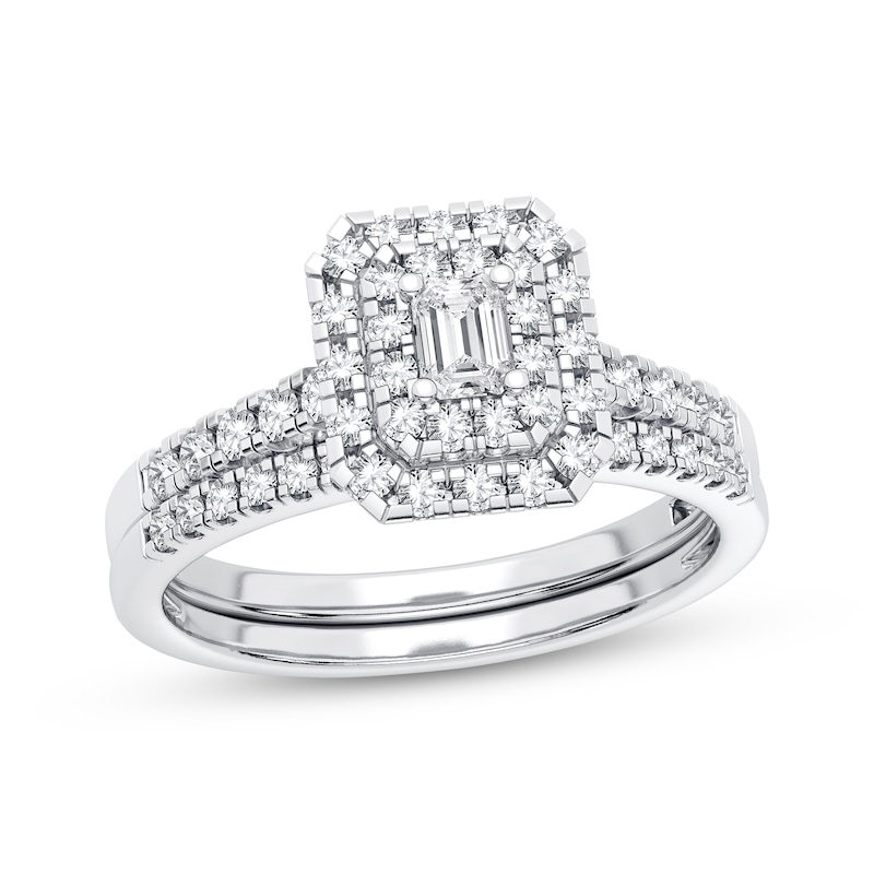 Main Image 1 of Now + Forever Diamond Bridal Set 3/8 ct tw Emerald & Round-cut 10K White Gold