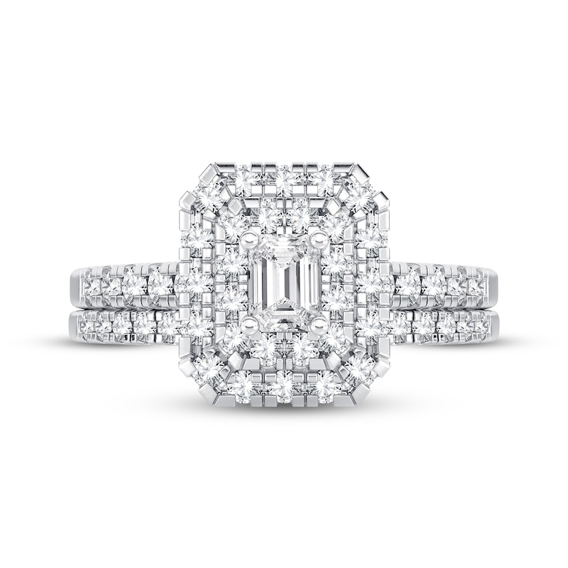 Diamond Bridal Set 3/8 ct tw Emerald & Round-cut 10K White Gold