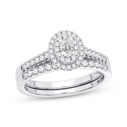 Now + Forever Diamond Halo Bridal Set 1/2 ct tw Oval & Round-cut 10K White Gold