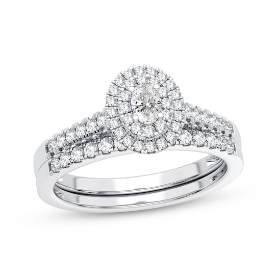 Now + Forever Diamond Halo Bridal Set 1/2 ct tw Oval & Round-cut 10K White Gold