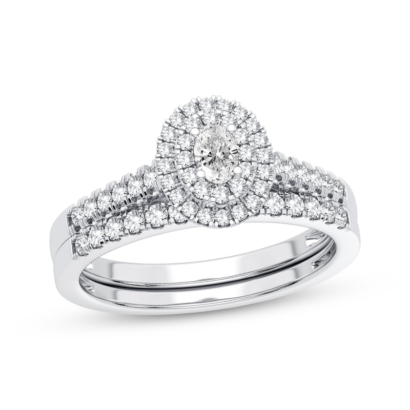 Main Image 1 of Now + Forever Diamond Halo Bridal Set 1/2 ct tw Oval & Round-cut 10K White Gold