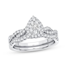 Now + Forever Multi-Diamond Center Pear Bridal Set 1/2 ct tw Round-cut 10K White Gold