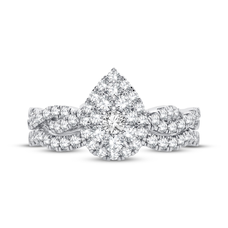 Multi-Diamond Center Pear Bridal Set 1/2 ct tw Round-cut 10K White Gold