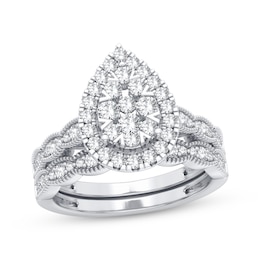 Now + Forever Multi-Diamond Center Pear Bridal Set 3/4 ct tw Round-cut 10K White Gold