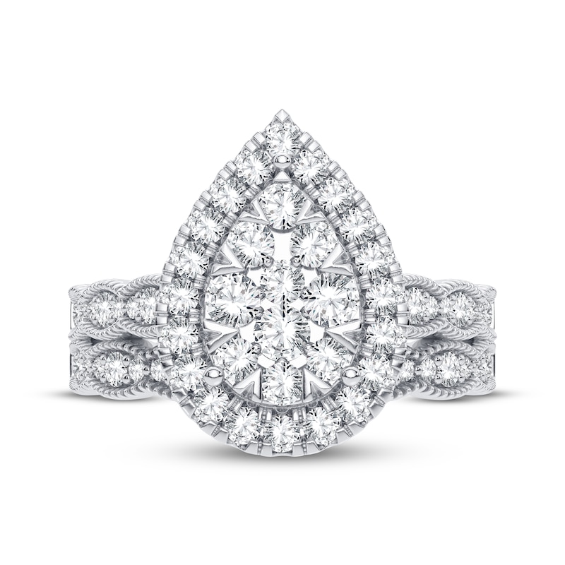Multi-Diamond Center Pear Bridal Set 3/4 ct tw Round-cut 10K White Gold
