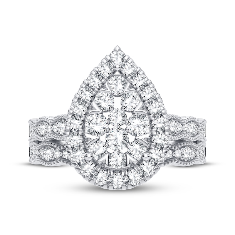Main Image 3 of Now + Forever Multi-Diamond Center Pear Bridal Set 3/4 ct tw Round-cut 10K White Gold