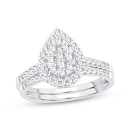 Now + Forever Multi-Diamond Center Pear Bridal Set 5/8 ct tw Round-cut 10K White Gold