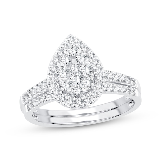 Now + Forever Multi-Diamond Center Pear Bridal Set 5/8 ct tw Round-cut 10K White Gold