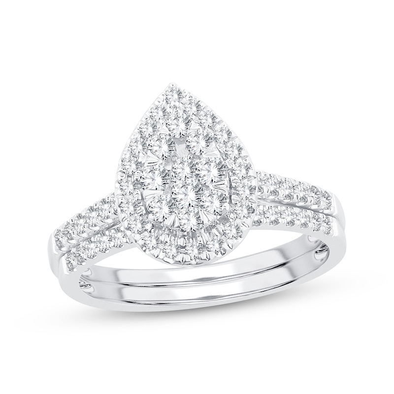 Main Image 1 of Now + Forever Multi-Diamond Center Pear Bridal Set 5/8 ct tw Round-cut 10K White Gold