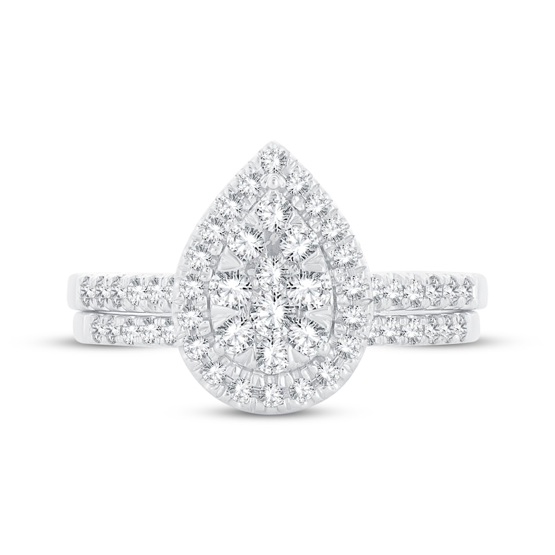 Main Image 3 of Now + Forever Multi-Diamond Center Pear Bridal Set 5/8 ct tw Round-cut 10K White Gold