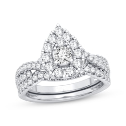 Now + Forever Multi-Diamond Center Pear Bridal Set 7/8 ct tw Round-cut 10K White Gold