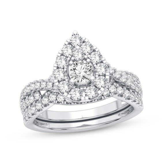 Now + Forever Multi-Diamond Center Pear Bridal Set 7/8 ct tw Round-cut 10K White Gold