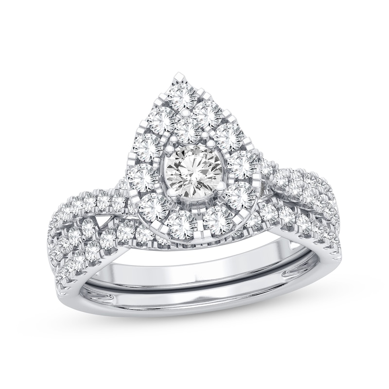 Main Image 1 of Now + Forever Multi-Diamond Center Pear Bridal Set 7/8 ct tw Round-cut 10K White Gold