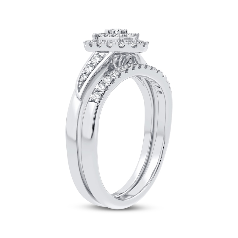 Main Image 2 of Now + Forever Multi-Diamond Center Oval Bridal Set 3/8 ct tw Round-cut 10K White Gold