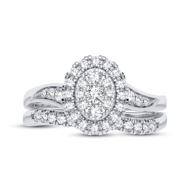 Main Image 3 of Now + Forever Multi-Diamond Center Oval Bridal Set 3/8 ct tw Round-cut 10K White Gold