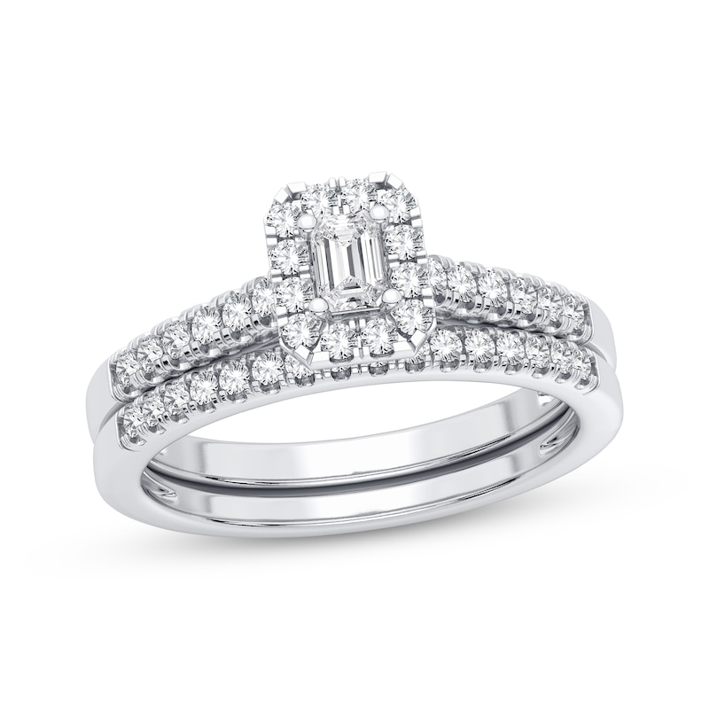 Diamond Bridal Set 1/2 ct tw Emerald & Round-cut 10K White Gold