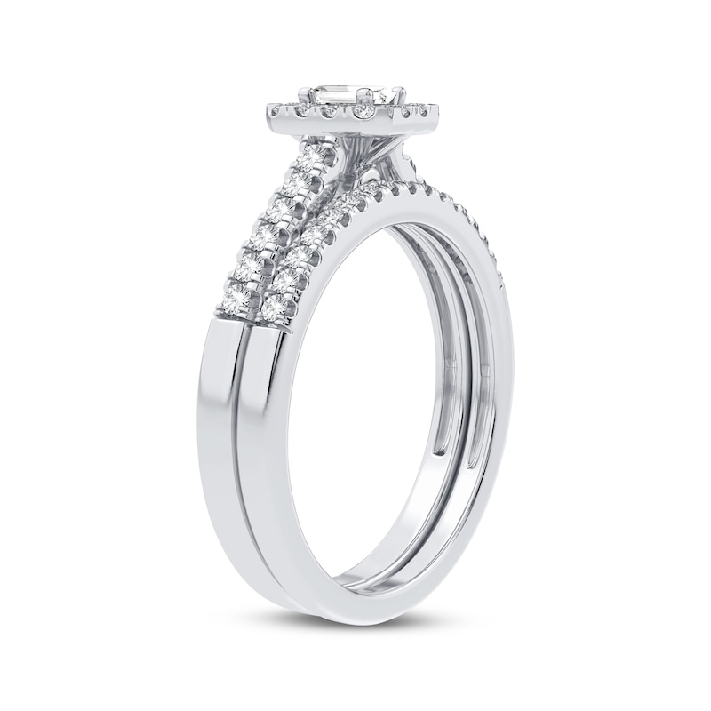 Diamond Bridal Set 1/2 ct tw Emerald & Round-cut 10K White Gold