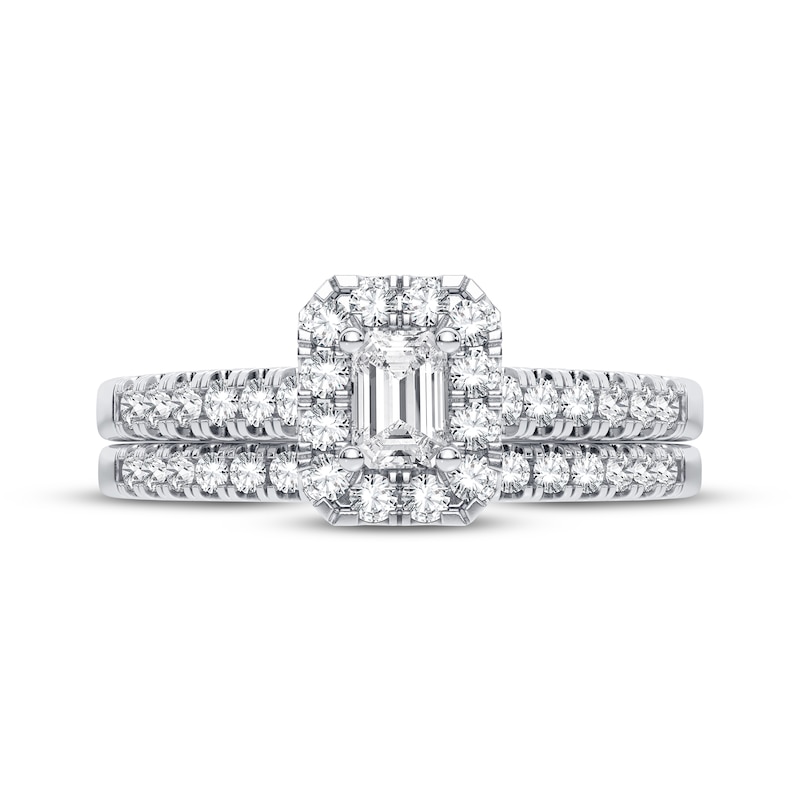 Diamond Bridal Set 1/2 ct tw Emerald & Round-cut 10K White Gold
