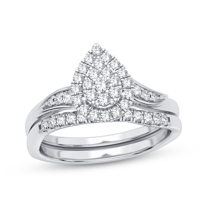 Main Image 1 of Now + Forever Multi-Diamond Center Pear Bridal Set 3/8 ct tw Round-cut 10K White Gold