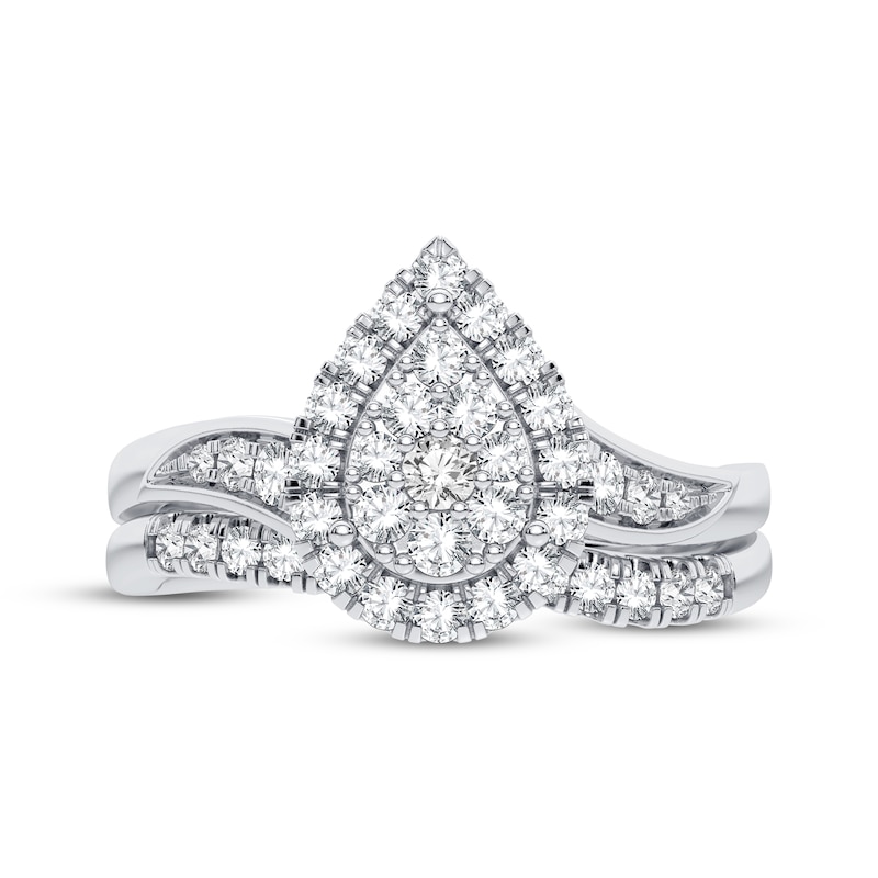 Main Image 3 of Now + Forever Multi-Diamond Center Pear Bridal Set 3/8 ct tw Round-cut 10K White Gold