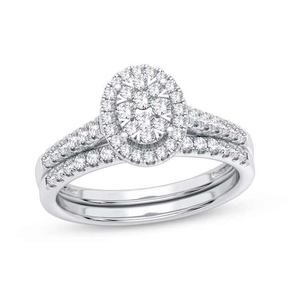 Now + Forever Multi-Diamond Center Oval Frame Bridal Set 3/8 ct tw 10K White Gold