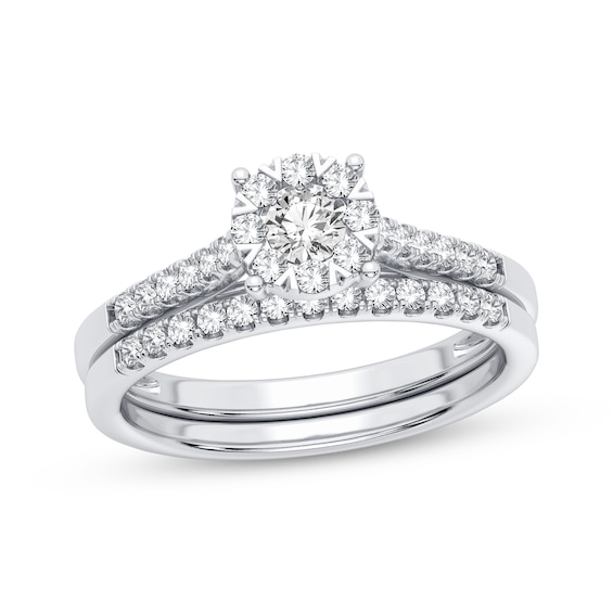 Now + Forever Round-Cut Diamond Halo Bridal Set 3/8 ct tw 10K White Gold