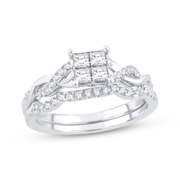 Now + Forever Multi-Diamond Center Bridal Set 1/2 ct tw Princess & Round-cut 10K White Gold