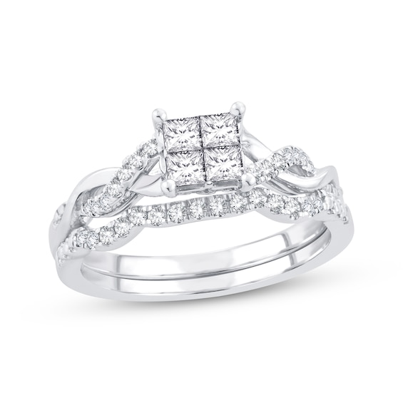 Now + Forever Multi-Diamond Center Bridal Set 1/2 ct tw Princess & Round-cut 10K White Gold