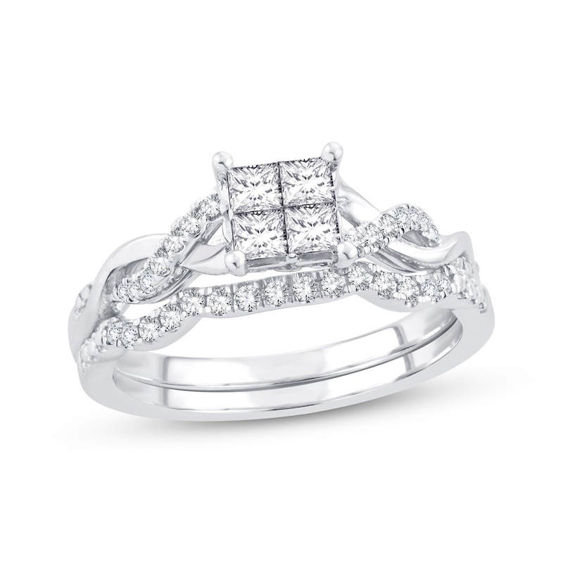 Main Image 1 of Now + Forever Multi-Diamond Center Bridal Set 1/2 ct tw Princess & Round-cut 10K White Gold