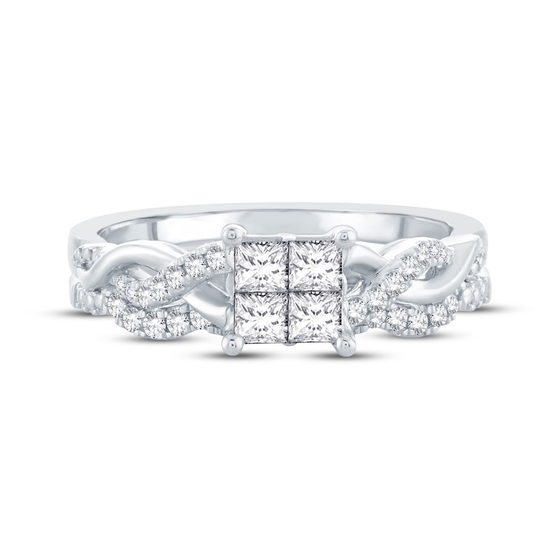Multi-Diamond Center Bridal Set 1/2 ct tw Princess & Round-cut 10K White Gold
