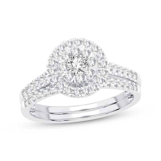 Now + Forever Diamond Halo Bridal Set 5/8 ct tw Round-cut 10K White Gold