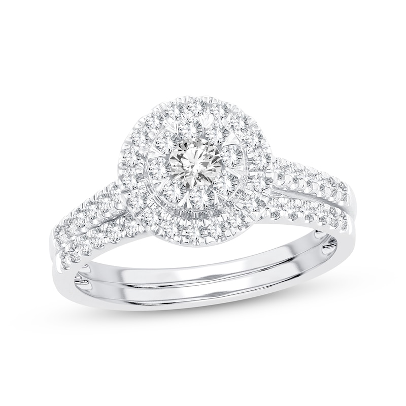 Main Image 1 of Now + Forever Diamond Halo Bridal Set 5/8 ct tw Round-cut 10K White Gold