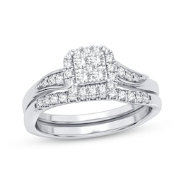 Now + Forever Multi-Diamond Center Bridal Set 3/8 ct tw Round-cut 10K White Gold
