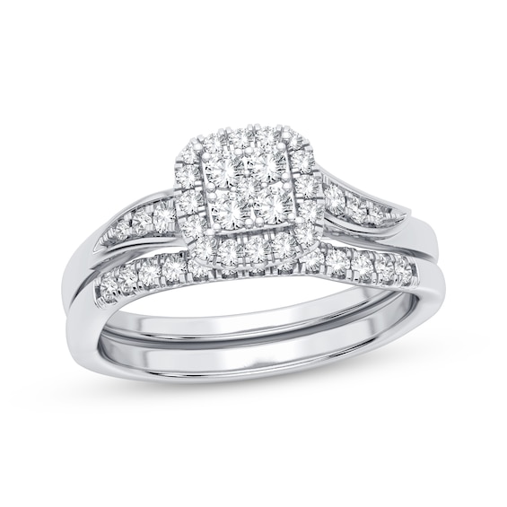 Now + Forever Multi-Diamond Center Bridal Set 3/8 ct tw Round-cut 10K White Gold