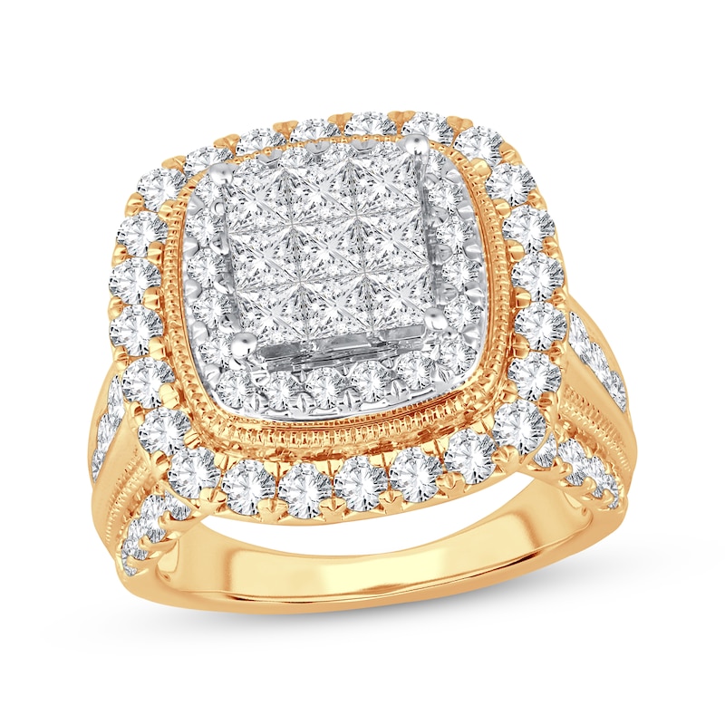 Main Image 1 of Now + Forever Princess-Cut Diamond Cushion Frame Engagement Ring 3 ct tw 10K Yellow Gold