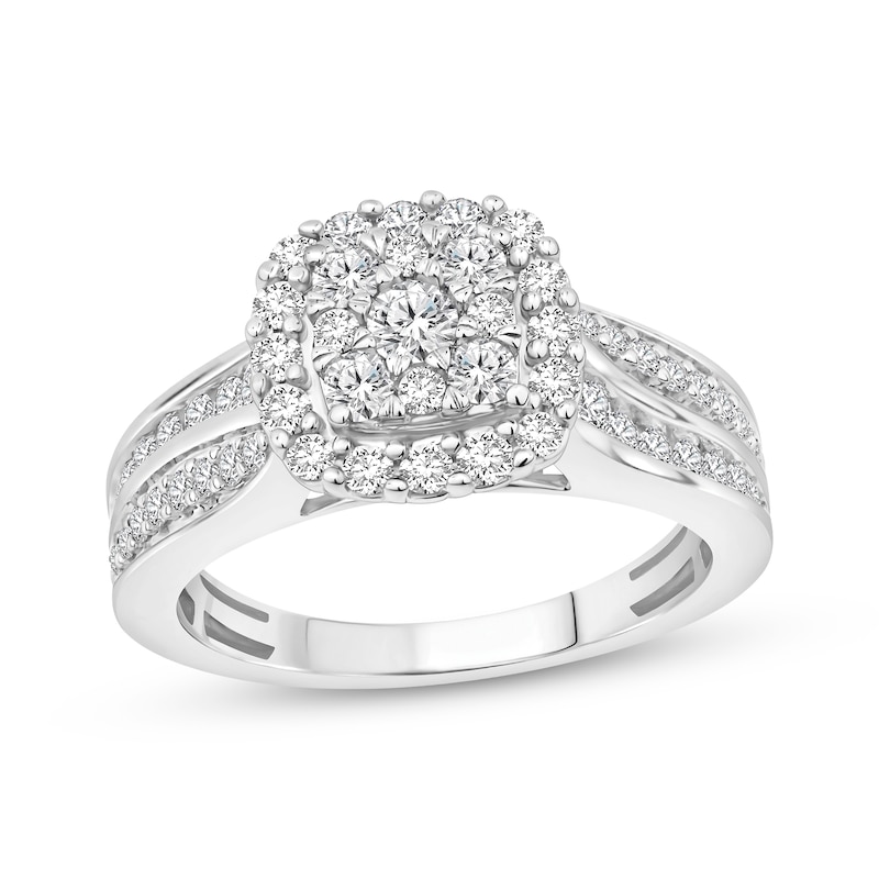 Main Image 1 of Now + Forever Multi-Diamond Cushion Frame Engagement Ring 1 ct tw 10K White Gold