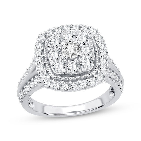 Now + Forever Multi-Diamond Center Cushion Frame Engagement Ring 1-1/2 ct tw 10K White Gold