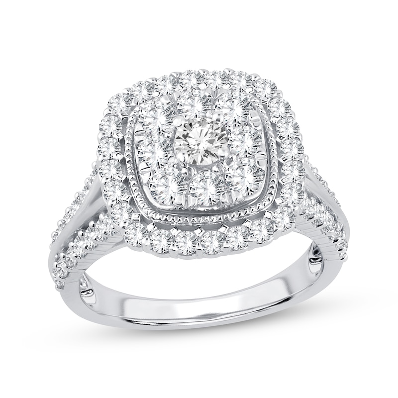 Main Image 1 of Now + Forever Multi-Diamond Center Cushion Frame Engagement Ring 1-1/2 ct tw 10K White Gold