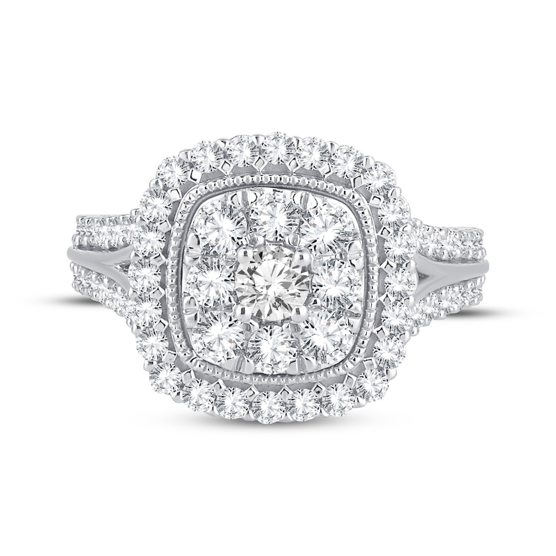 Multi-Diamond Center Cushion Frame Engagement Ring 1-1/2 ct tw 10K White Gold